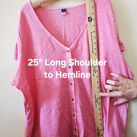 Size XXL Old Navy Hot Pink Short Sleeved V Neck Button Up Front Women's Summer - Picture 14 of 16